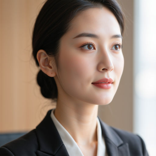 三十二岁左右女性头像，穿商务套装，办公室背景，营销专家形象